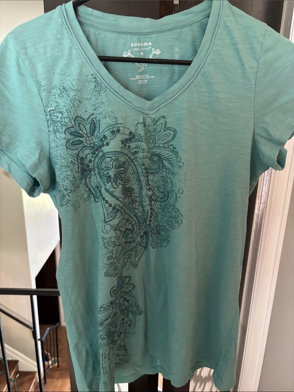 Sonoma Teal V-Neck Paisley Short Sleeve Tee